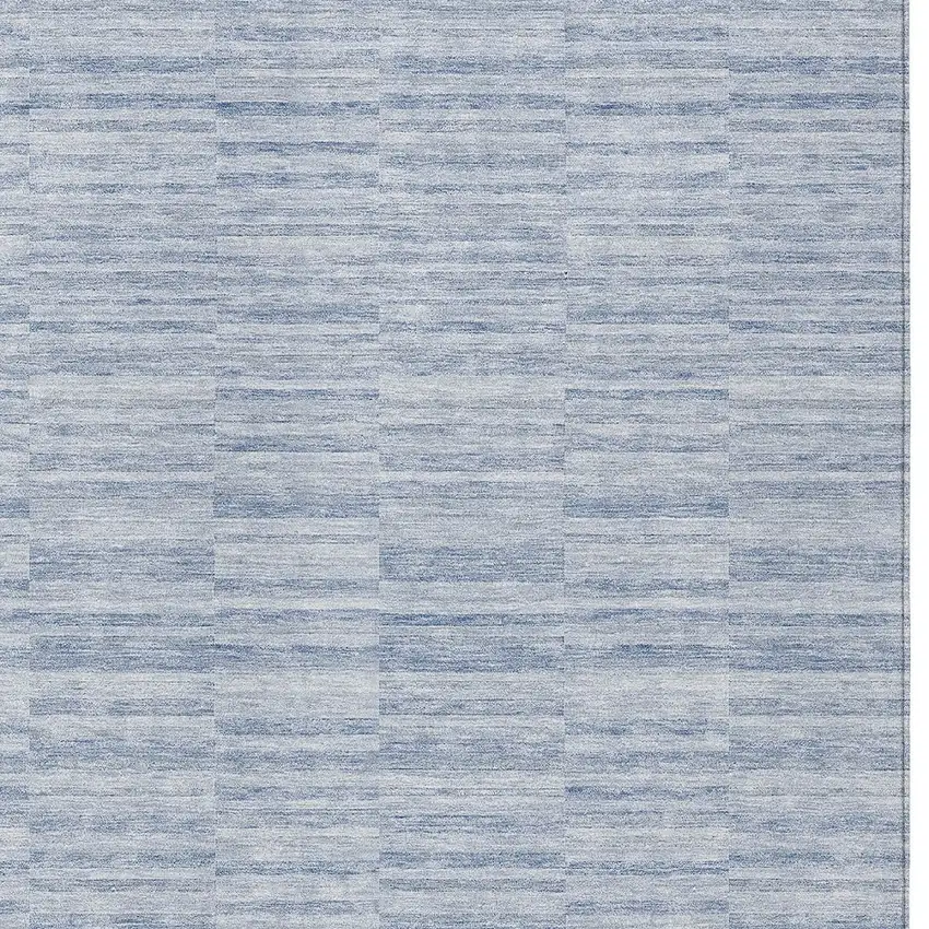 Sky Blue And Denim Blue Striped Washable Indoor Outdoor Area Rug Photo 6