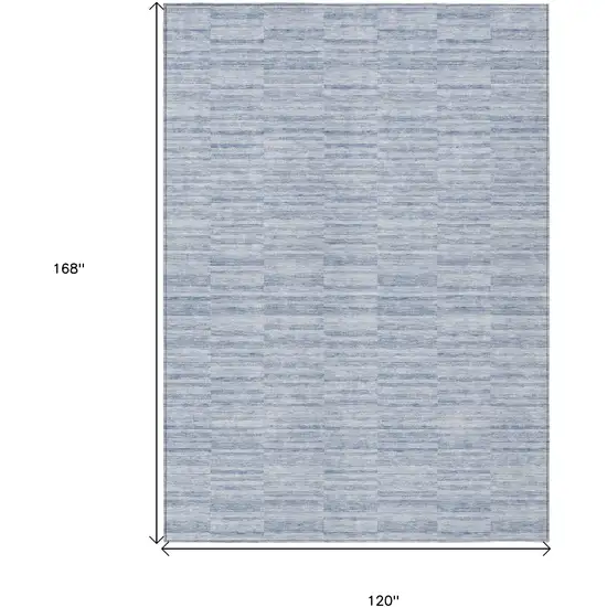 Sky Blue And Denim Blue Striped Washable Indoor Outdoor Area Rug Photo 3