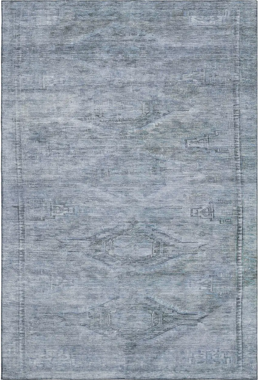 Sky Blue And Gray Abstract Geometric Washable Area Rug With UV Protection Photo 1