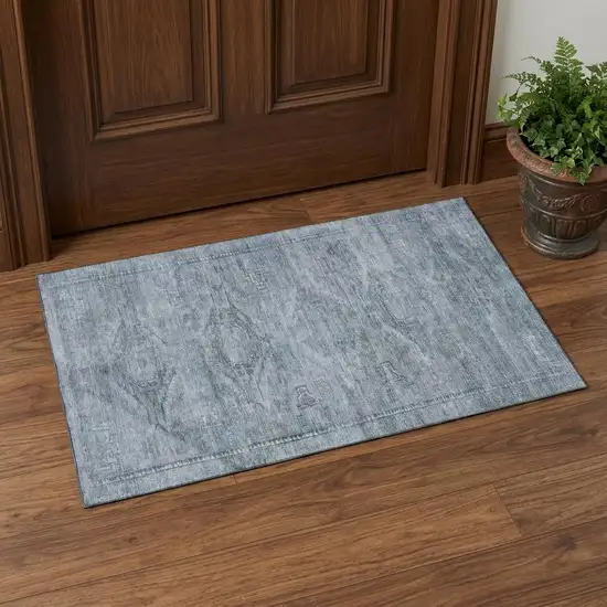 Sky Blue And Gray Abstract Geometric Washable Area Rug With UV Protection Photo 1