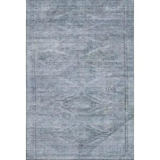 Sky Blue And Gray Abstract Geometric Washable Area Rug With UV Protection Photo 1