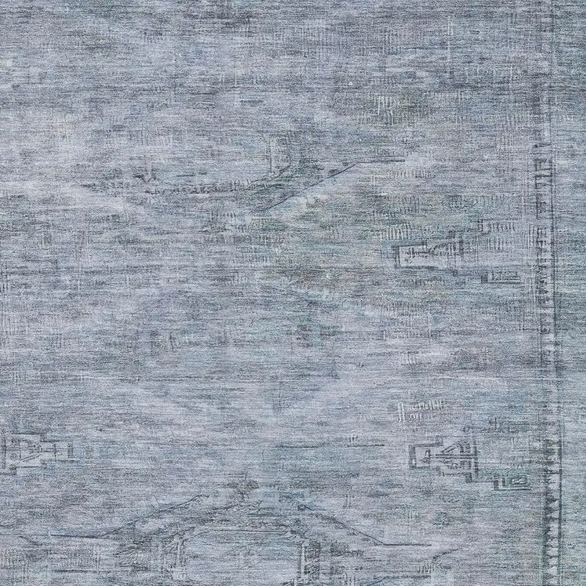 Sky Blue And Gray Abstract Geometric Washable Area Rug With UV Protection Photo 2