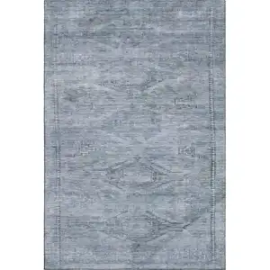 Photo of Sky Blue And Gray Abstract Geometric Washable Area Rug With UV Protection