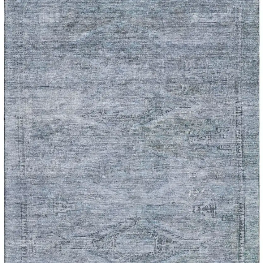 Sky Blue And Gray Abstract Geometric Washable Area Rug With UV Protection Photo 4