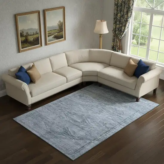 Sky Blue And Gray Abstract Geometric Washable Area Rug With UV Protection Photo 2