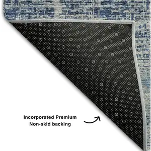 Photo of Sky Blue And Gray Abstract Washable Area Rug With UV Protection