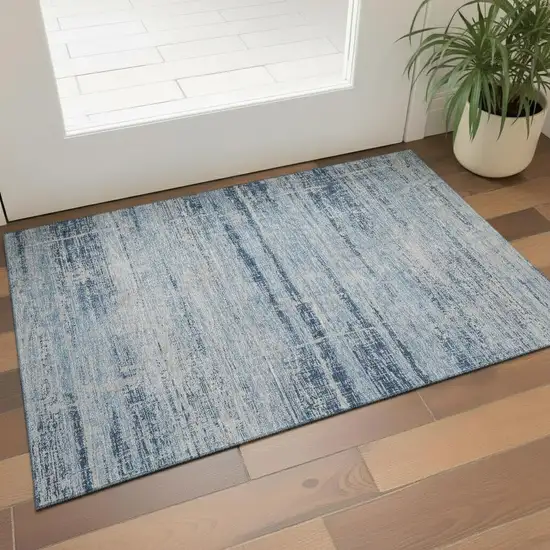 Sky Blue And Gray Abstract Washable Area Rug With UV Protection Photo 1