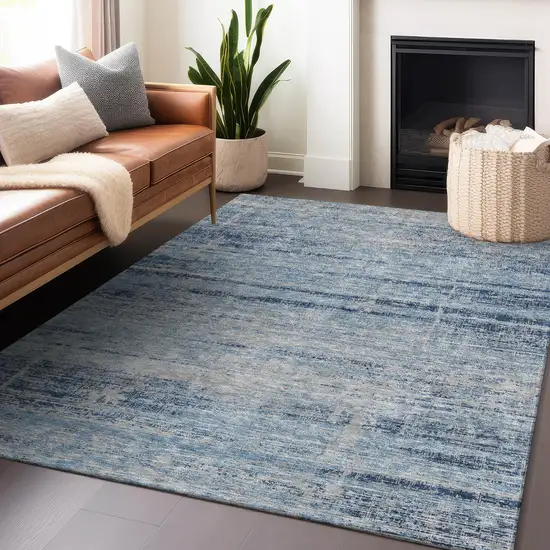 Sky Blue And Gray Abstract Washable Area Rug With UV Protection Photo 6