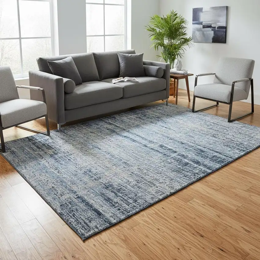 Sky Blue And Gray Abstract Washable Area Rug With UV Protection Photo 2