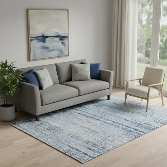 Sky Blue And Gray Abstract Washable Area Rug With UV Protection Photo 1