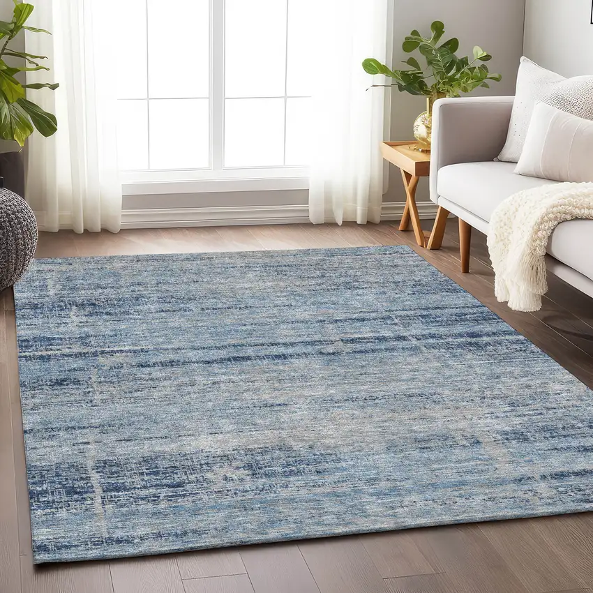 Sky Blue And Gray Abstract Washable Area Rug With UV Protection Photo 5