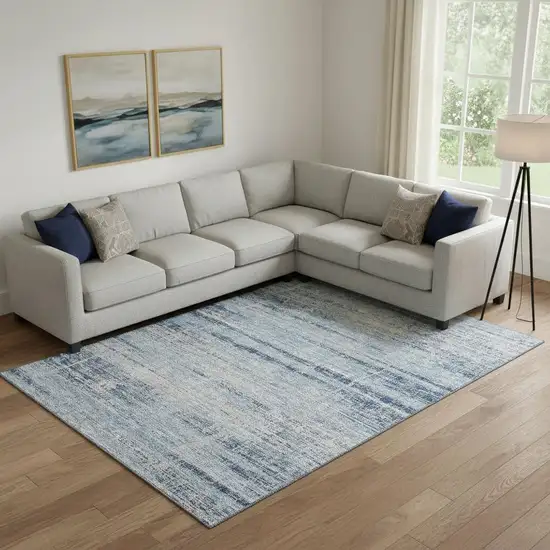 Sky Blue And Gray Abstract Washable Area Rug With UV Protection Photo 1