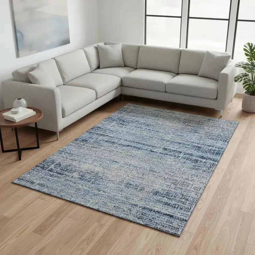Sky Blue And Gray Abstract Washable Area Rug With UV Protection Photo 2