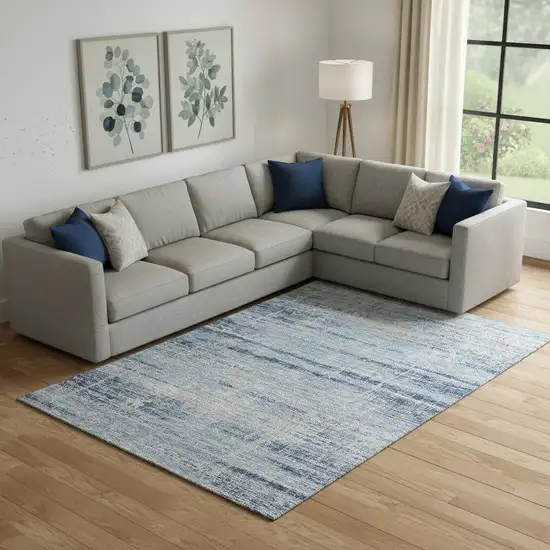 Sky Blue And Gray Abstract Washable Area Rug With UV Protection Photo 1