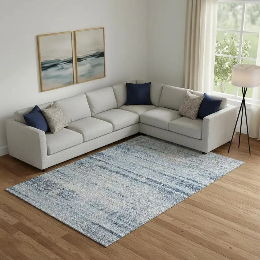 Sky Blue And Gray Abstract Washable Area Rug With UV Protection Photo 1