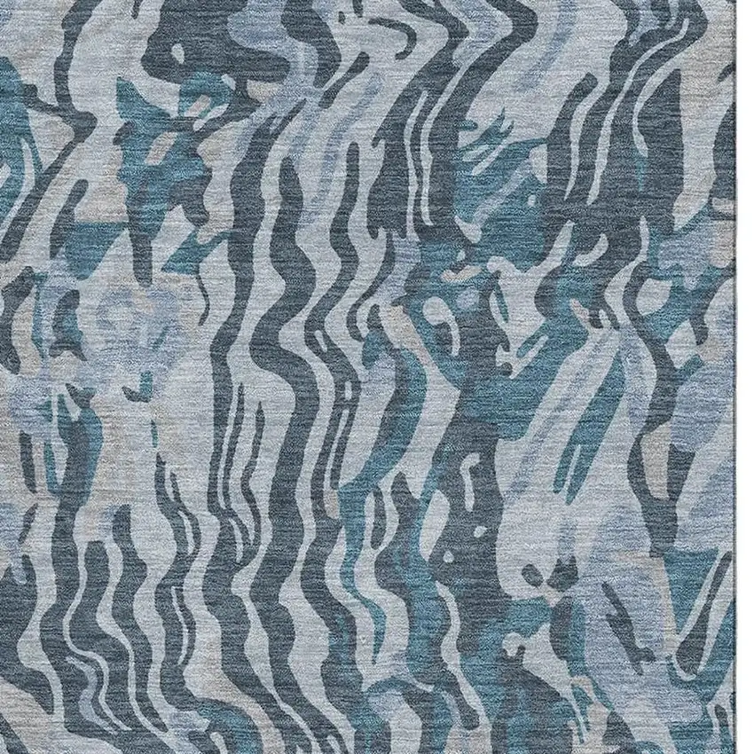 Sky Blue And Gray Abstract Washable Area Rug With UV Protection Photo 2