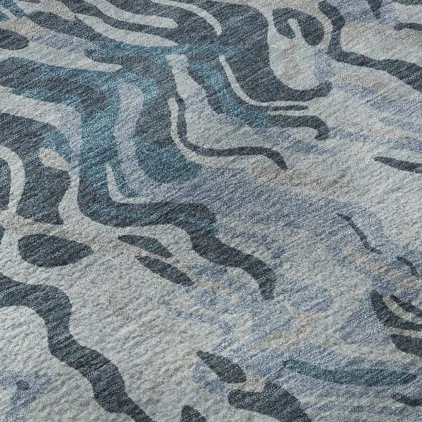 Sky Blue And Gray Abstract Washable Area Rug With UV Protection Photo 8
