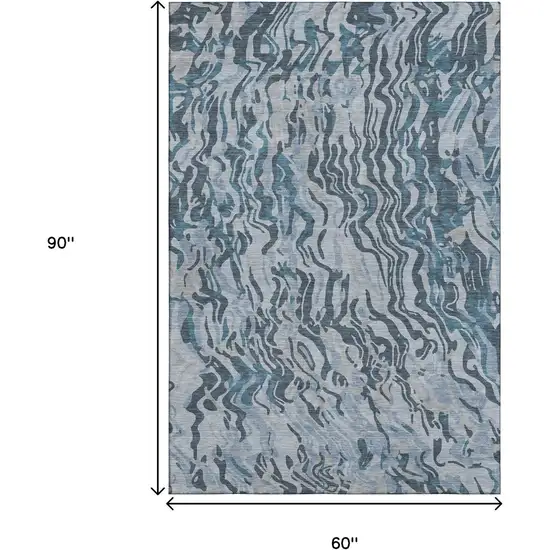 Sky Blue And Gray Abstract Washable Area Rug With UV Protection Photo 9