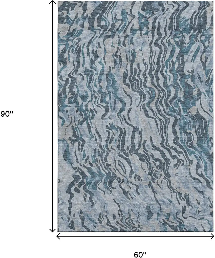 Sky Blue And Gray Abstract Washable Area Rug With UV Protection Photo 9