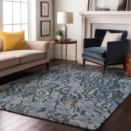 Sky Blue And Gray Abstract Washable Area Rug With UV Protection Photo 3