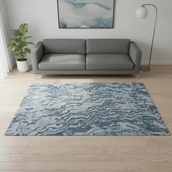 Sky Blue And Gray Abstract Washable Area Rug With UV Protection Photo 2