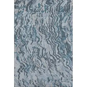 Photo of Sky Blue And Gray Abstract Washable Area Rug With UV Protection