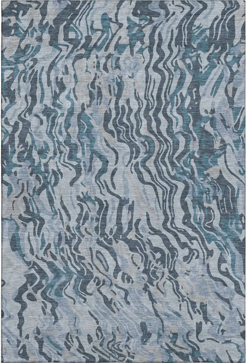 Sky Blue And Gray Abstract Washable Area Rug With UV Protection Photo 1