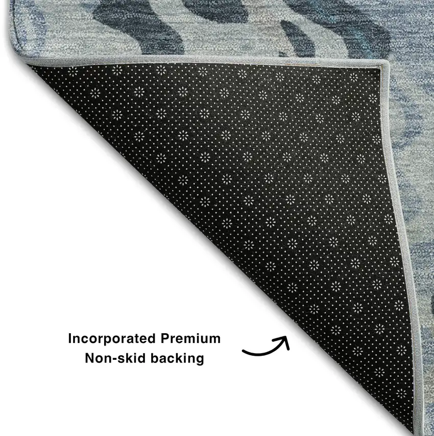 Sky Blue And Gray Abstract Washable Area Rug With UV Protection Photo 5