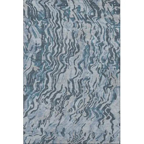 Sky Blue And Gray Abstract Washable Area Rug With UV Protection Photo 2