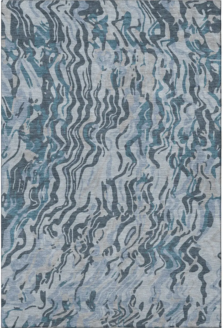 Sky Blue And Gray Abstract Washable Area Rug With UV Protection Photo 2