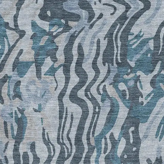 Sky Blue And Gray Abstract Washable Area Rug With UV Protection Photo 2