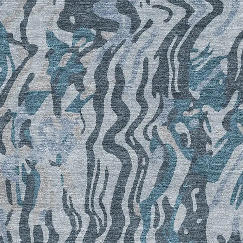Sky Blue And Gray Abstract Washable Area Rug With UV Protection Photo 2