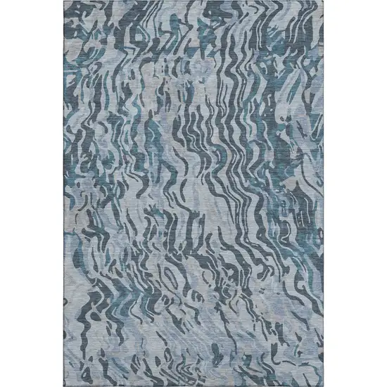 Sky Blue And Gray Abstract Washable Area Rug With UV Protection Photo 1