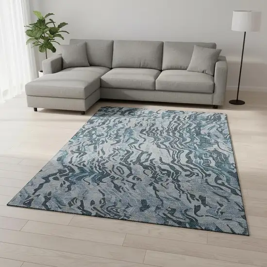 Sky Blue And Gray Abstract Washable Area Rug With UV Protection Photo 2