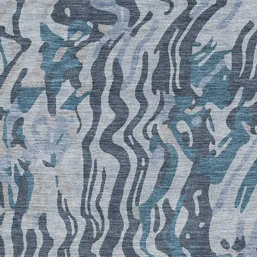 Sky Blue And Gray Abstract Washable Area Rug With UV Protection Photo 2