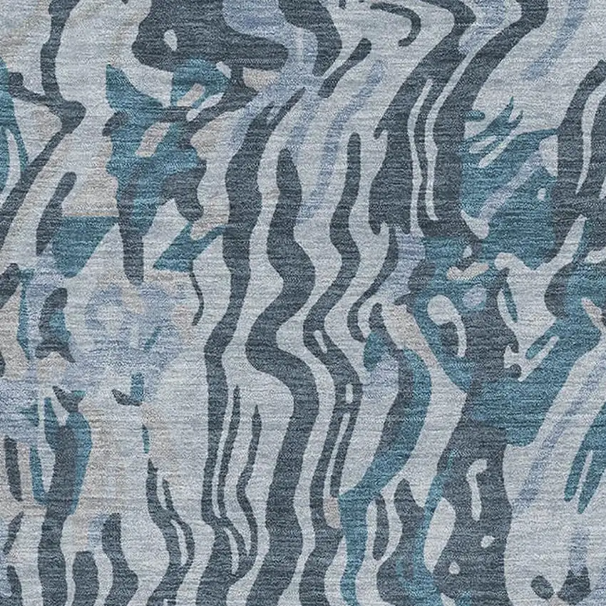 Sky Blue And Gray Abstract Washable Area Rug With UV Protection Photo 2