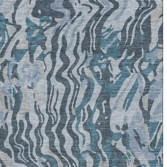 Sky Blue And Gray Abstract Washable Area Rug With UV Protection Photo 3