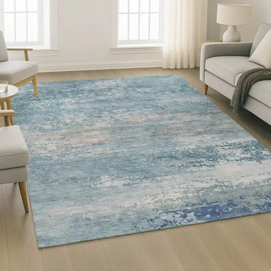 Sky Blue And Gray Abstract Washable Area Rug With UV Protection Photo 6