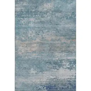 Photo of Sky Blue And Gray Abstract Washable Area Rug With UV Protection