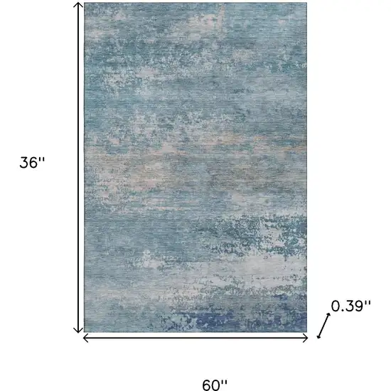 Sky Blue And Gray Abstract Washable Area Rug With UV Protection Photo 9