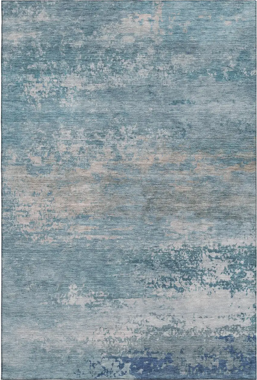 Sky Blue And Gray Abstract Washable Area Rug With UV Protection Photo 1