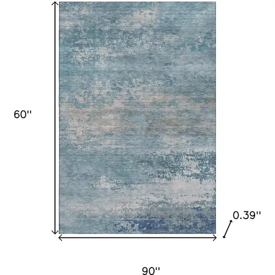 Sky Blue And Gray Abstract Washable Area Rug With UV Protection Photo 9