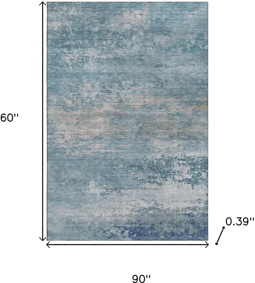 Sky Blue And Gray Abstract Washable Area Rug With UV Protection Photo 9