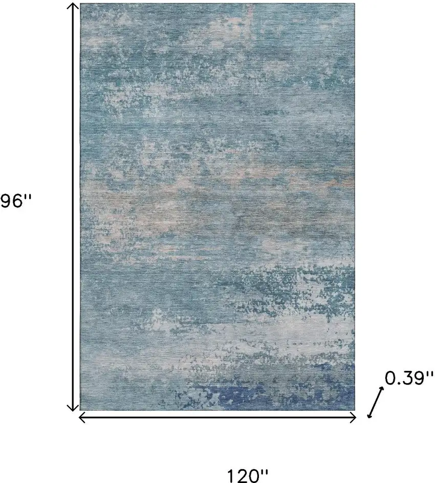 Sky Blue And Gray Abstract Washable Area Rug With UV Protection Photo 9
