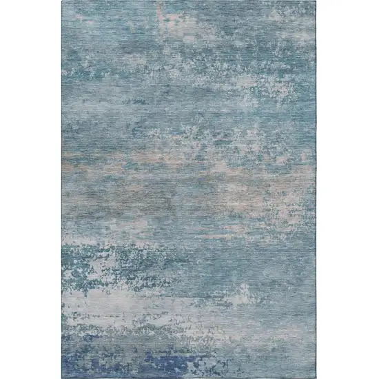 Sky Blue And Gray Abstract Washable Area Rug With UV Protection Photo 4