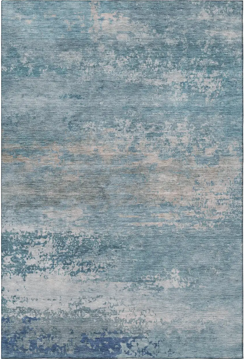 Sky Blue And Gray Abstract Washable Area Rug With UV Protection Photo 4