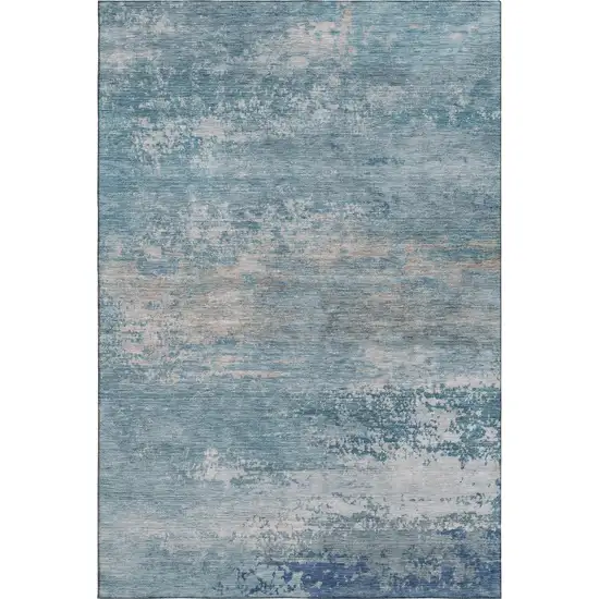 Sky Blue And Gray Abstract Washable Area Rug With UV Protection Photo 2