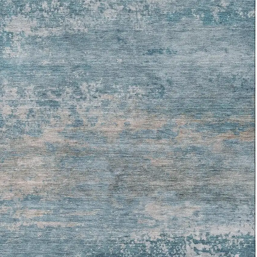 Sky Blue And Gray Abstract Washable Area Rug With UV Protection Photo 3