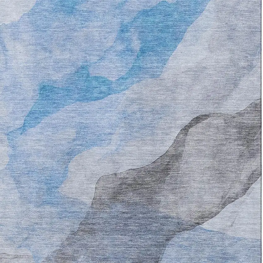 Sky Blue And Gray Abstract Washable Area Rug With UV Protection Photo 3