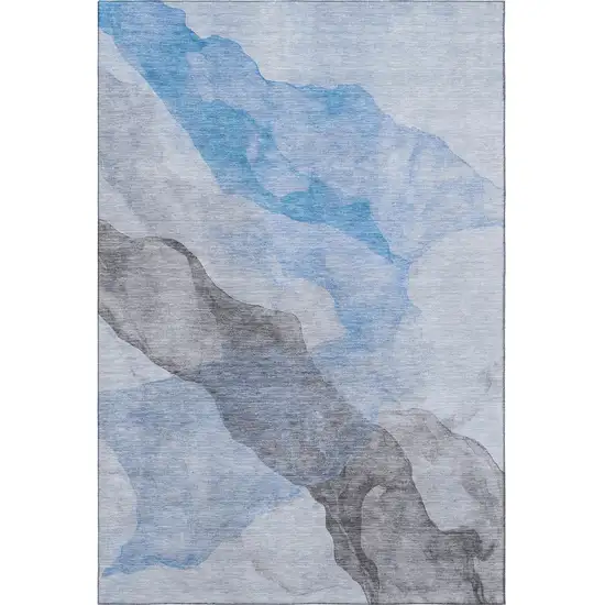 Sky Blue And Gray Abstract Washable Area Rug With UV Protection Photo 4